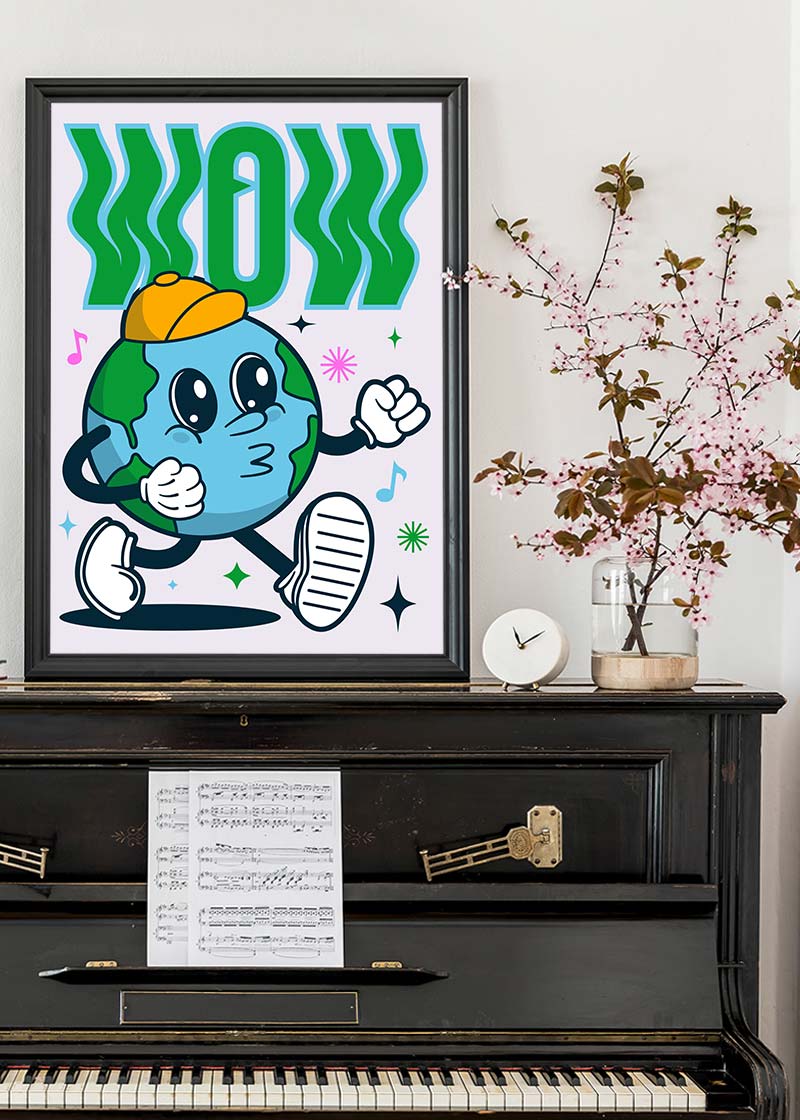 Wow Earth Cartoon Kids Print