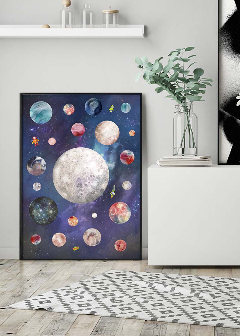 Space Watercolour Style Kids Print