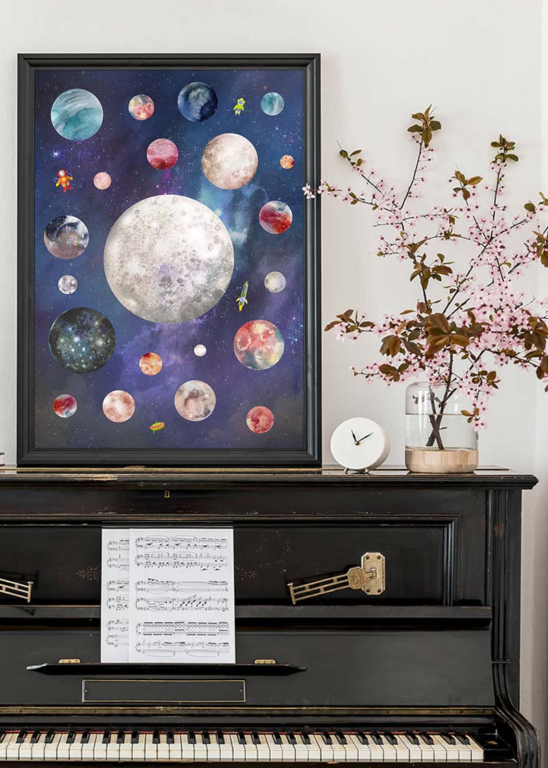 Space Watercolour Style Kids Print