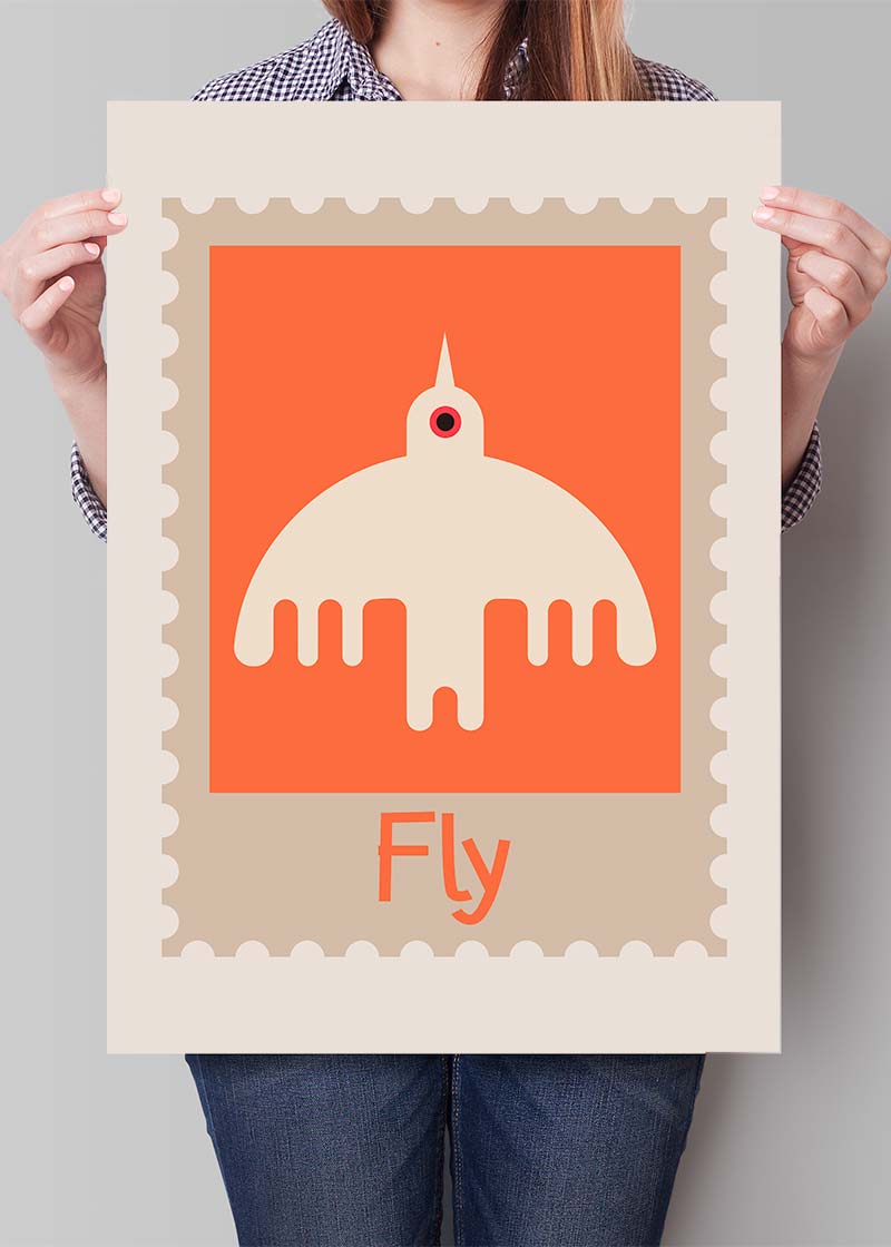Fly Postage Stamp Style Kids Print