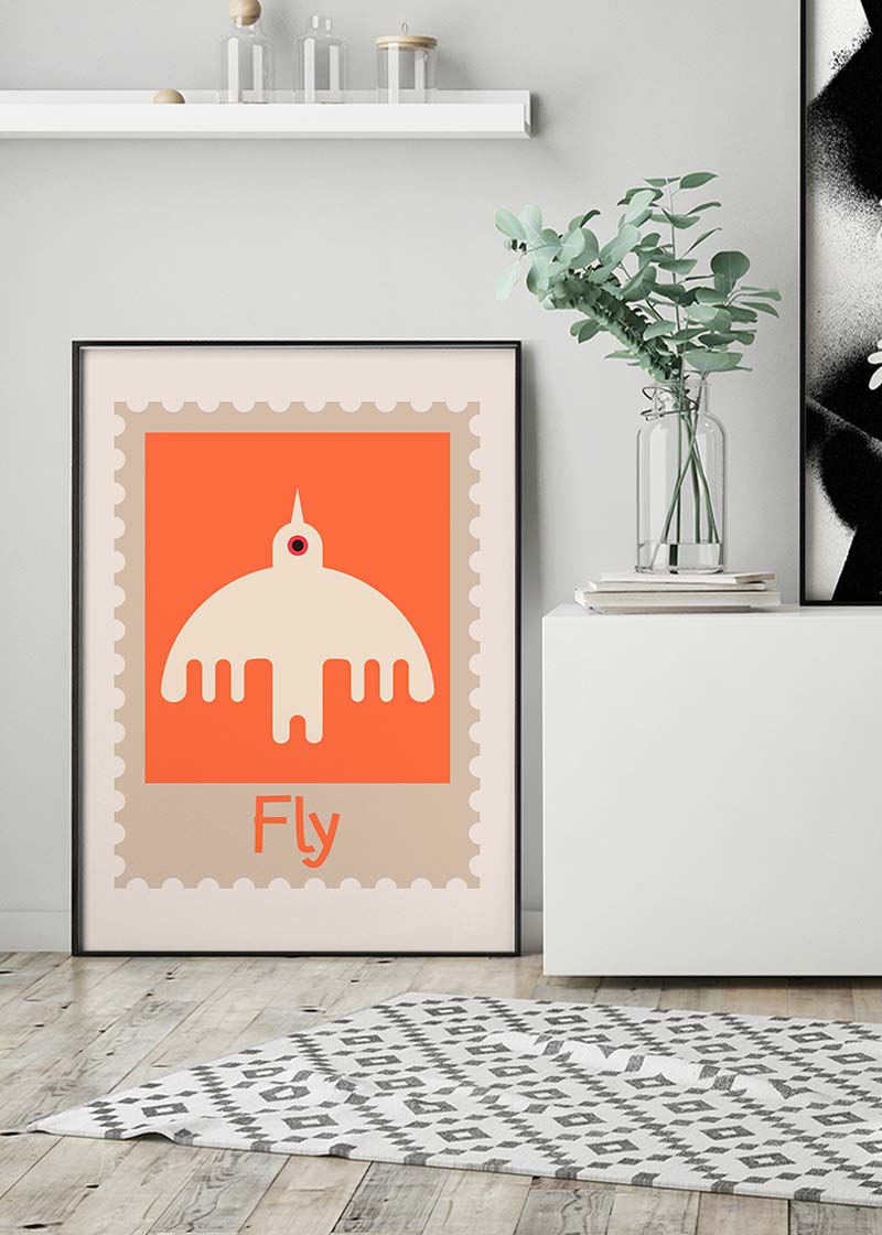 Fly Postage Stamp Style Kids Print