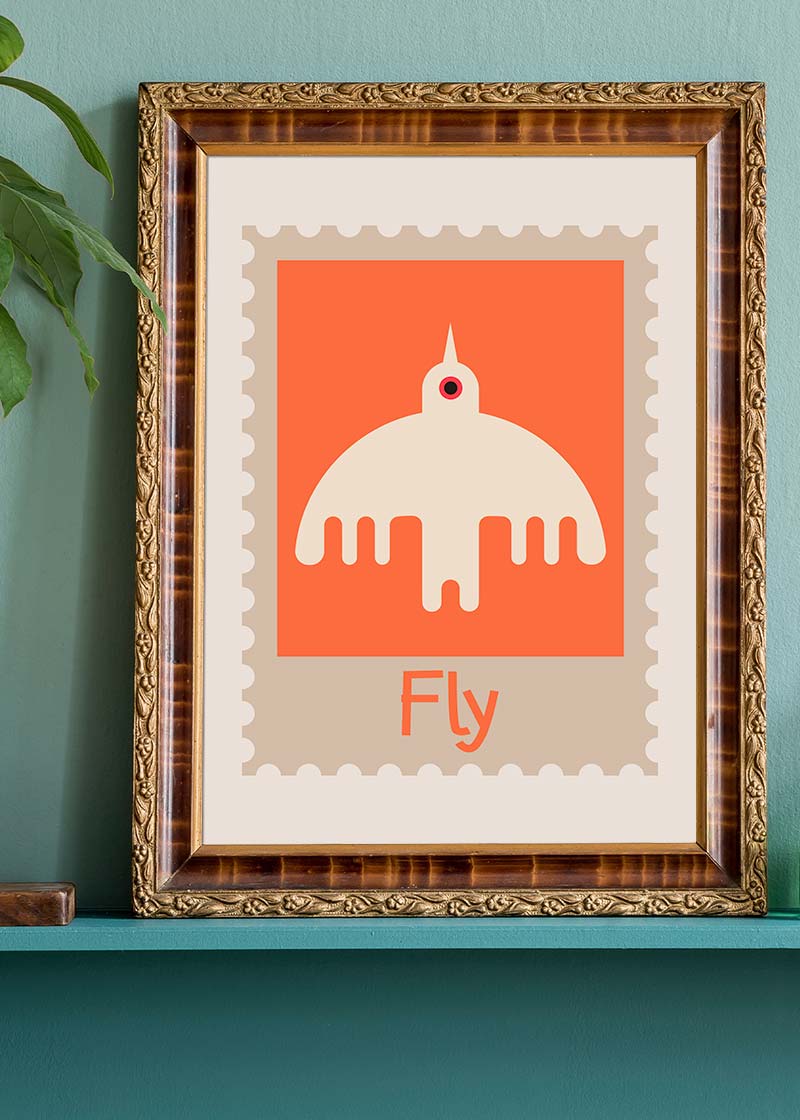 Fly Postage Stamp Style Kids Print