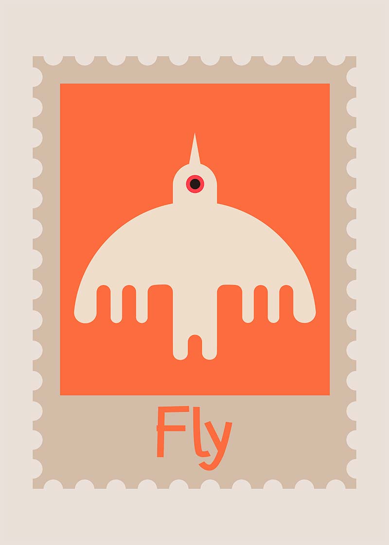Fly Postage Stamp Style Kids Print