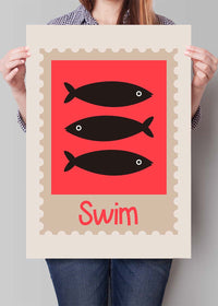 Swim Postage Stamp Style Kids Print