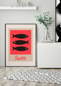 Swim Postage Stamp Style Kids Print