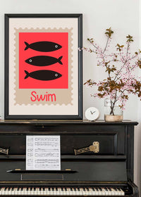 Swim Postage Stamp Style Kids Print