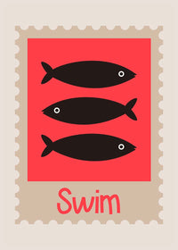Swim Postage Stamp Style Kids Print