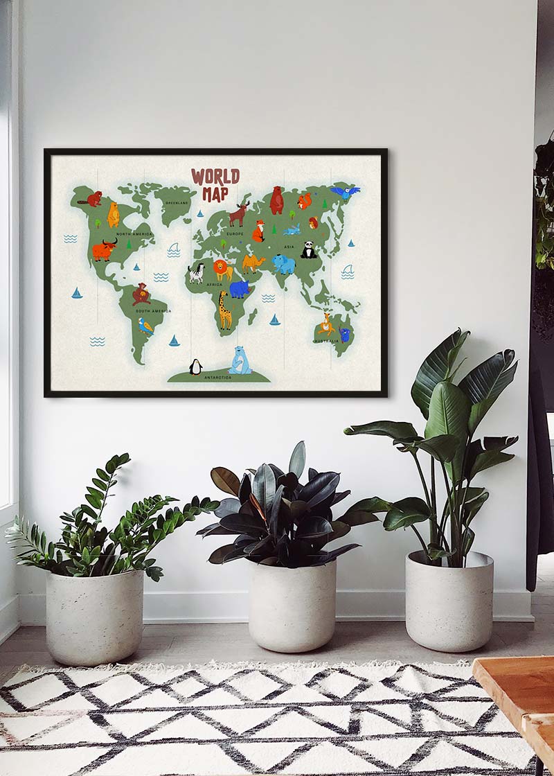 Illustrated World Map Educational Kids Print