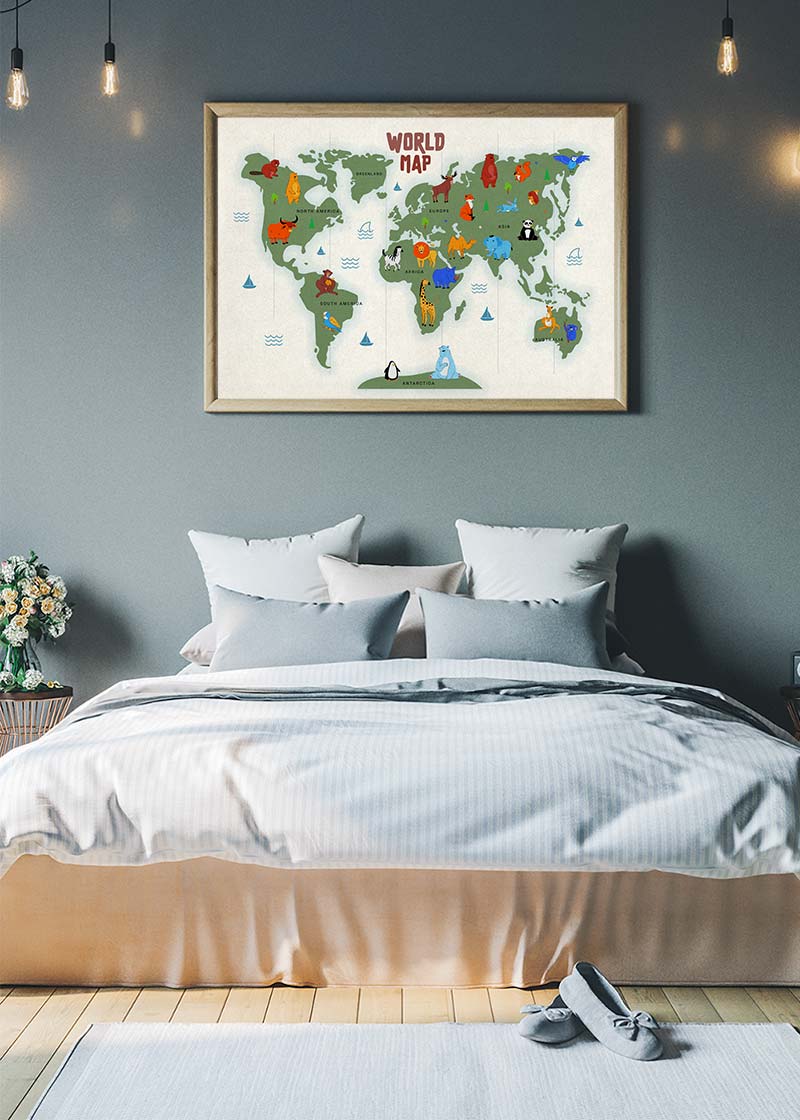 Illustrated World Map Educational Kids Print