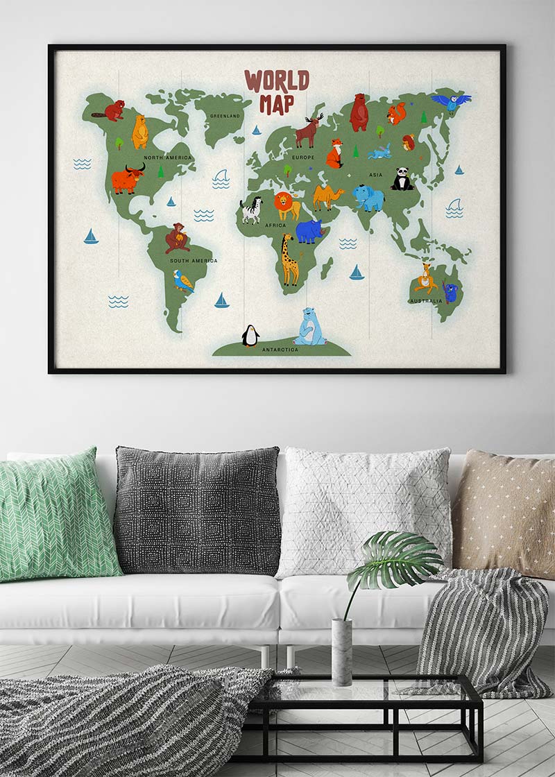 Illustrated World Map Educational Kids Print
