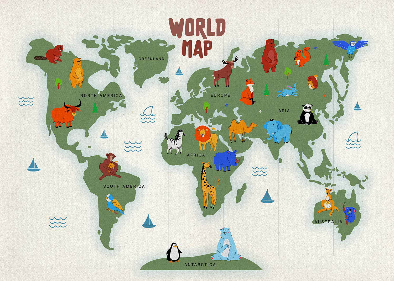 Illustrated World Map Educational Kids Print