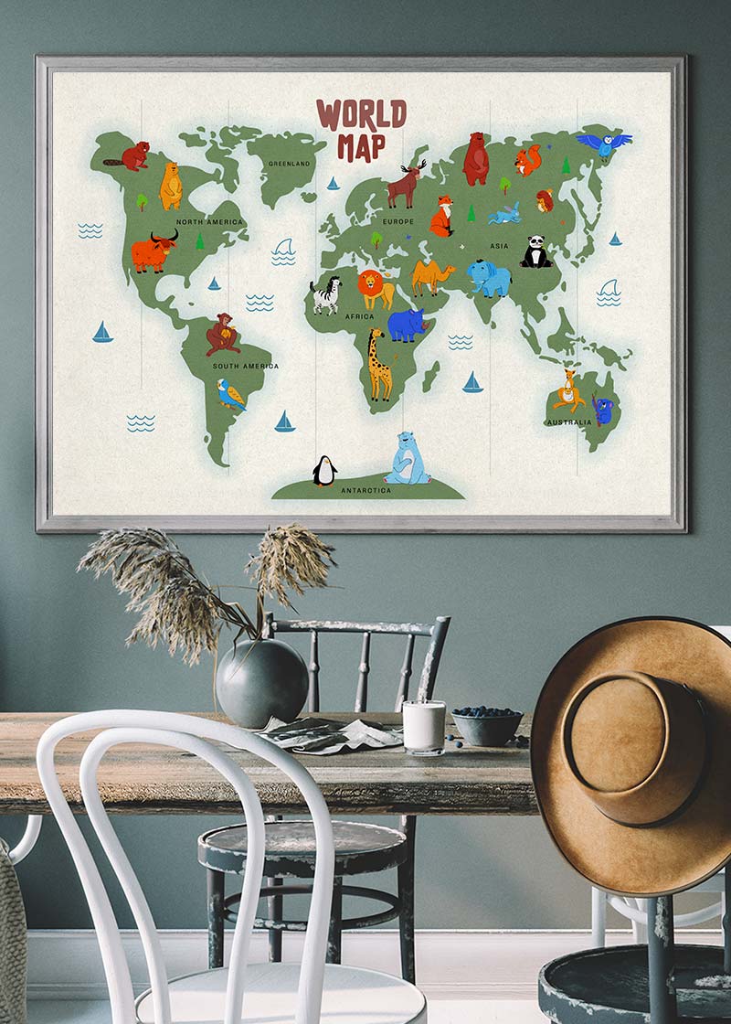 Illustrated World Map Educational Kids Print