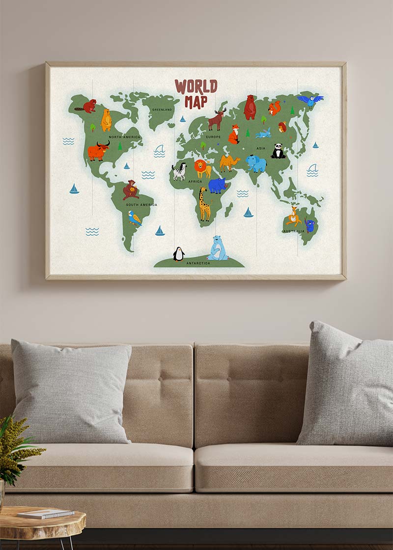 Illustrated World Map Educational Kids Print