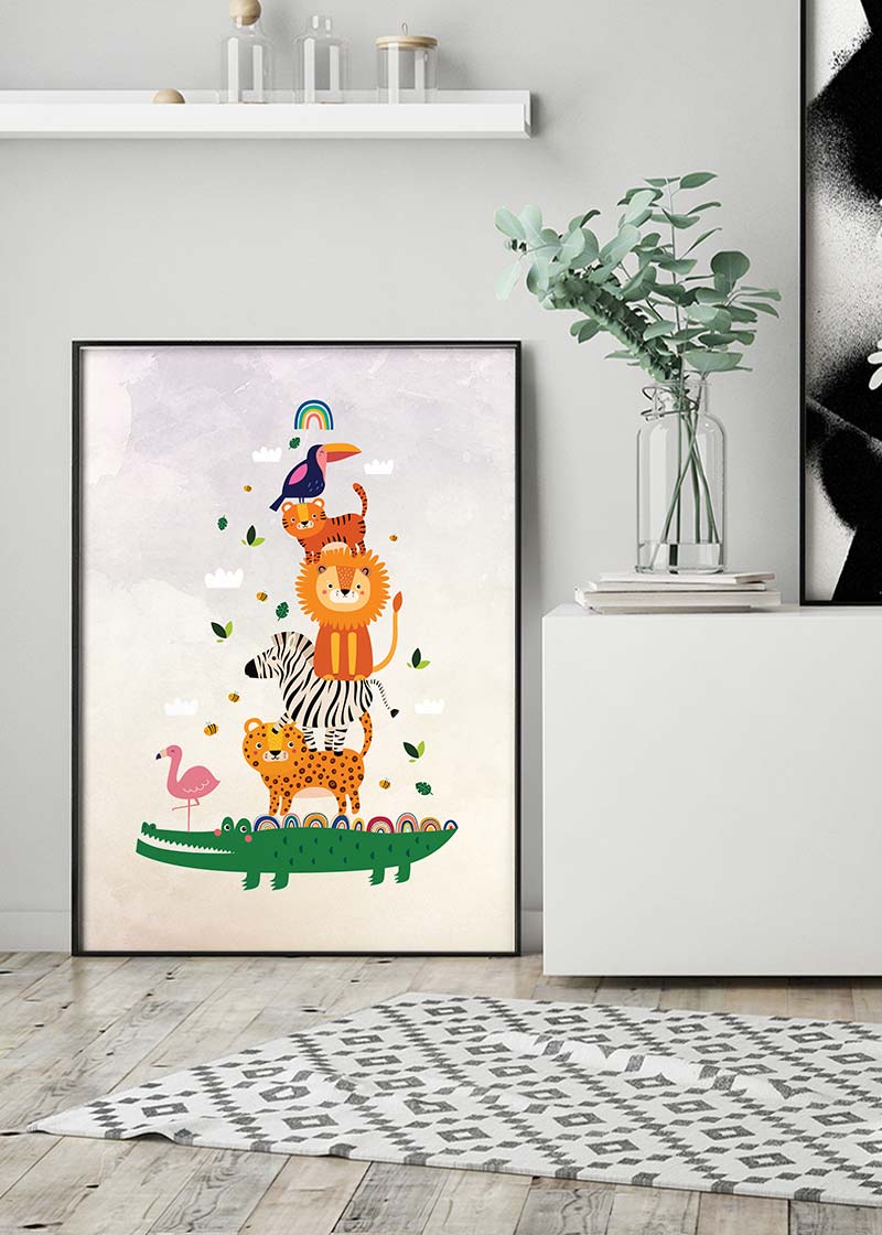 Pile of Animals Kids Illustration Print