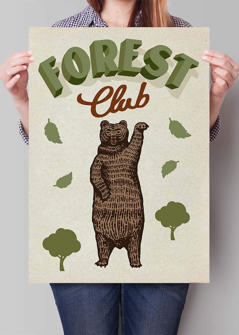 Forest Club Bear Illustration Kids Print