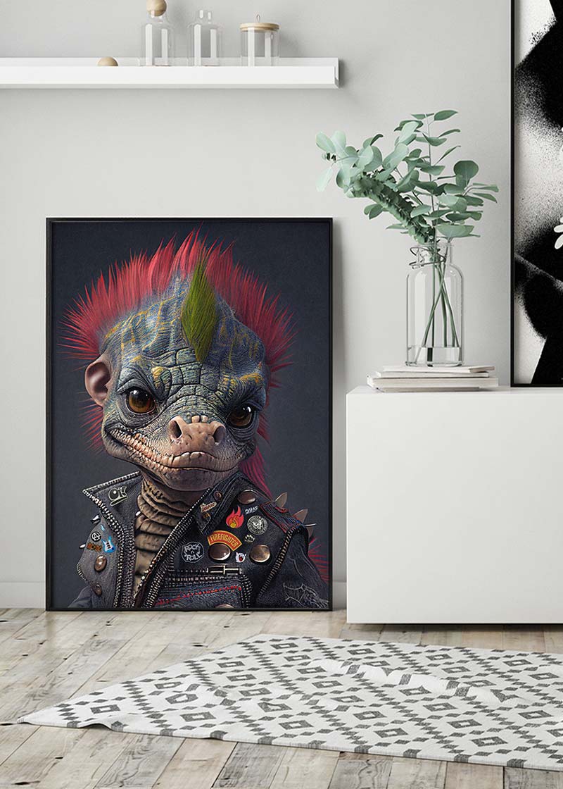 Dinosaur Punk Kids Animal Portrait Print