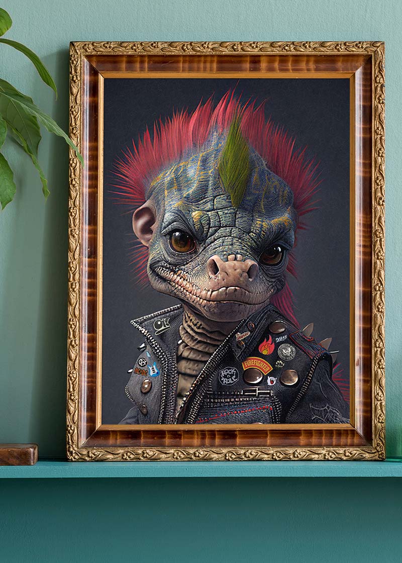 Dinosaur Punk Kids Animal Portrait Print