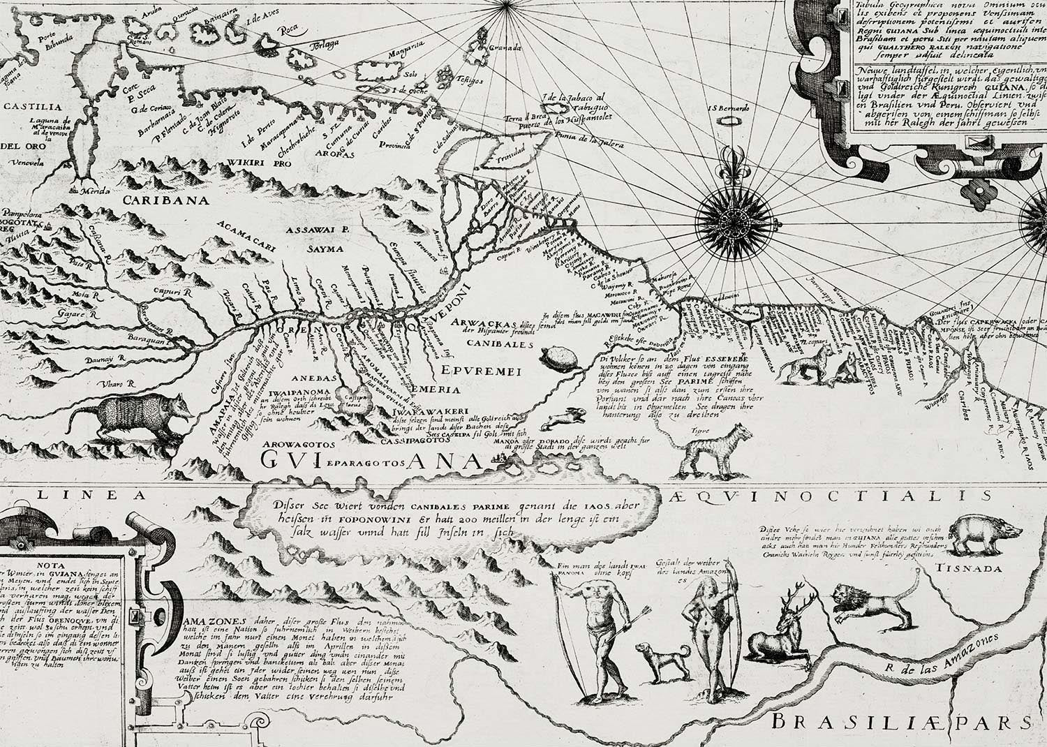 America map from Grand voyages 1596 by Theodor de Bry
