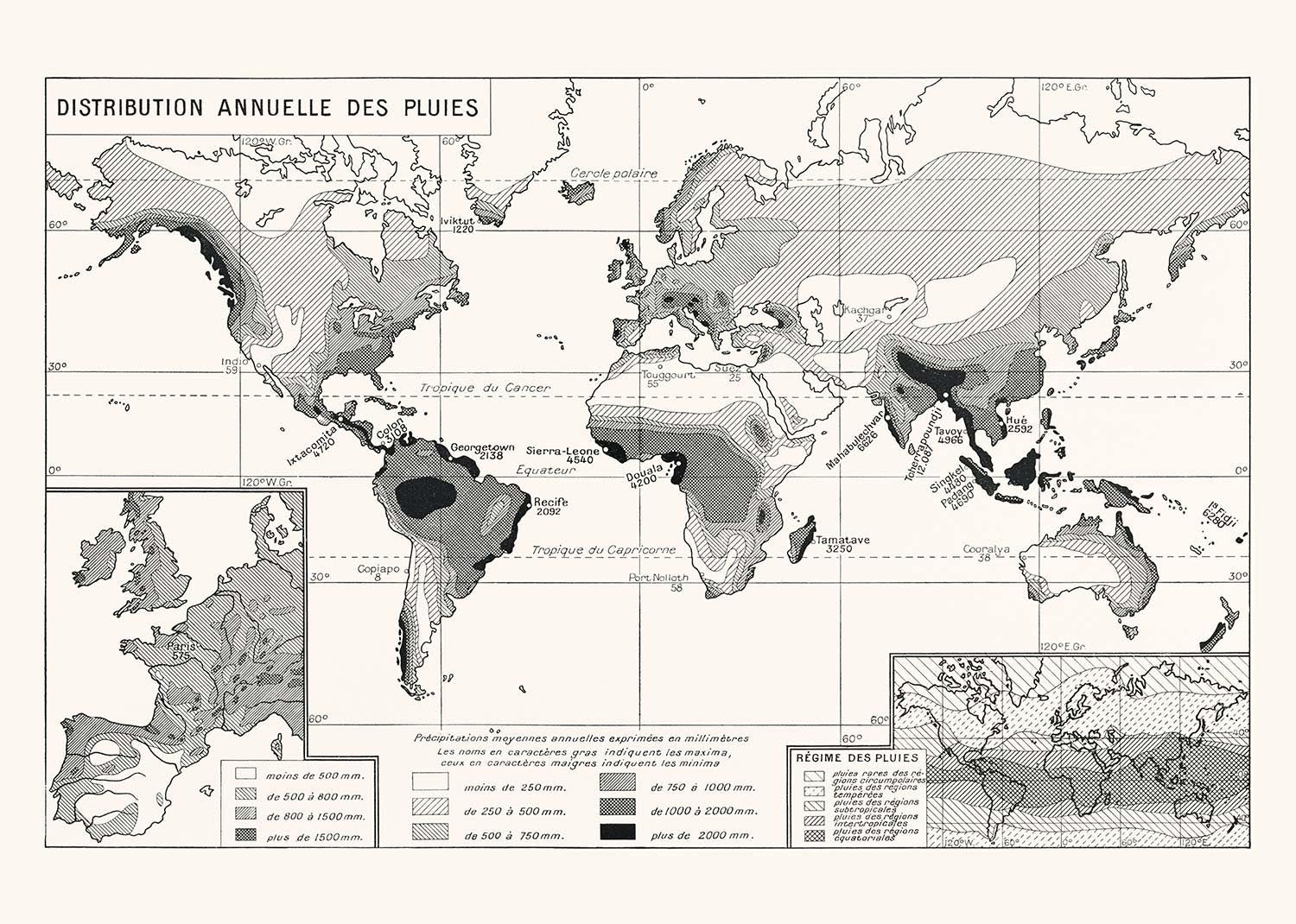 Annual Rainfall Distribution World Map in French