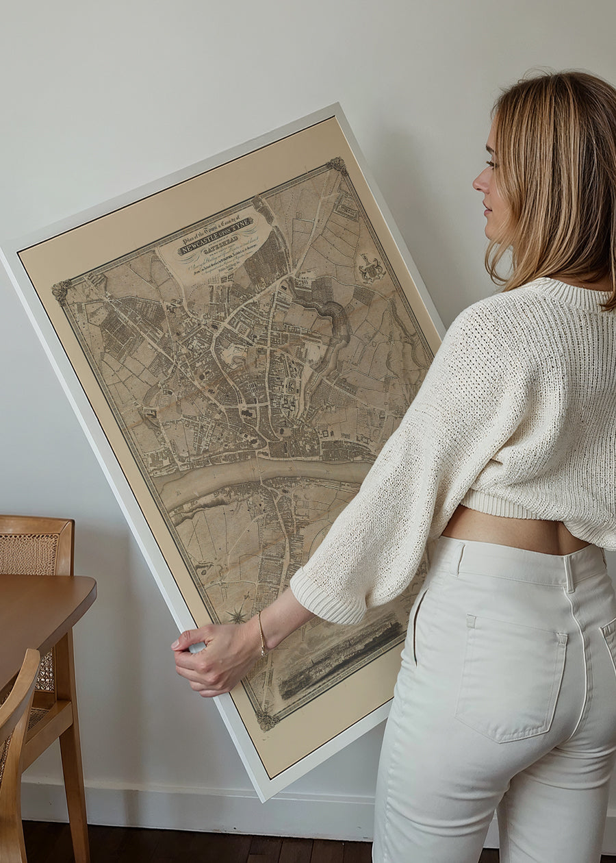 Vintage Map Print of Newcastle Gateshead by Thomas Oliver