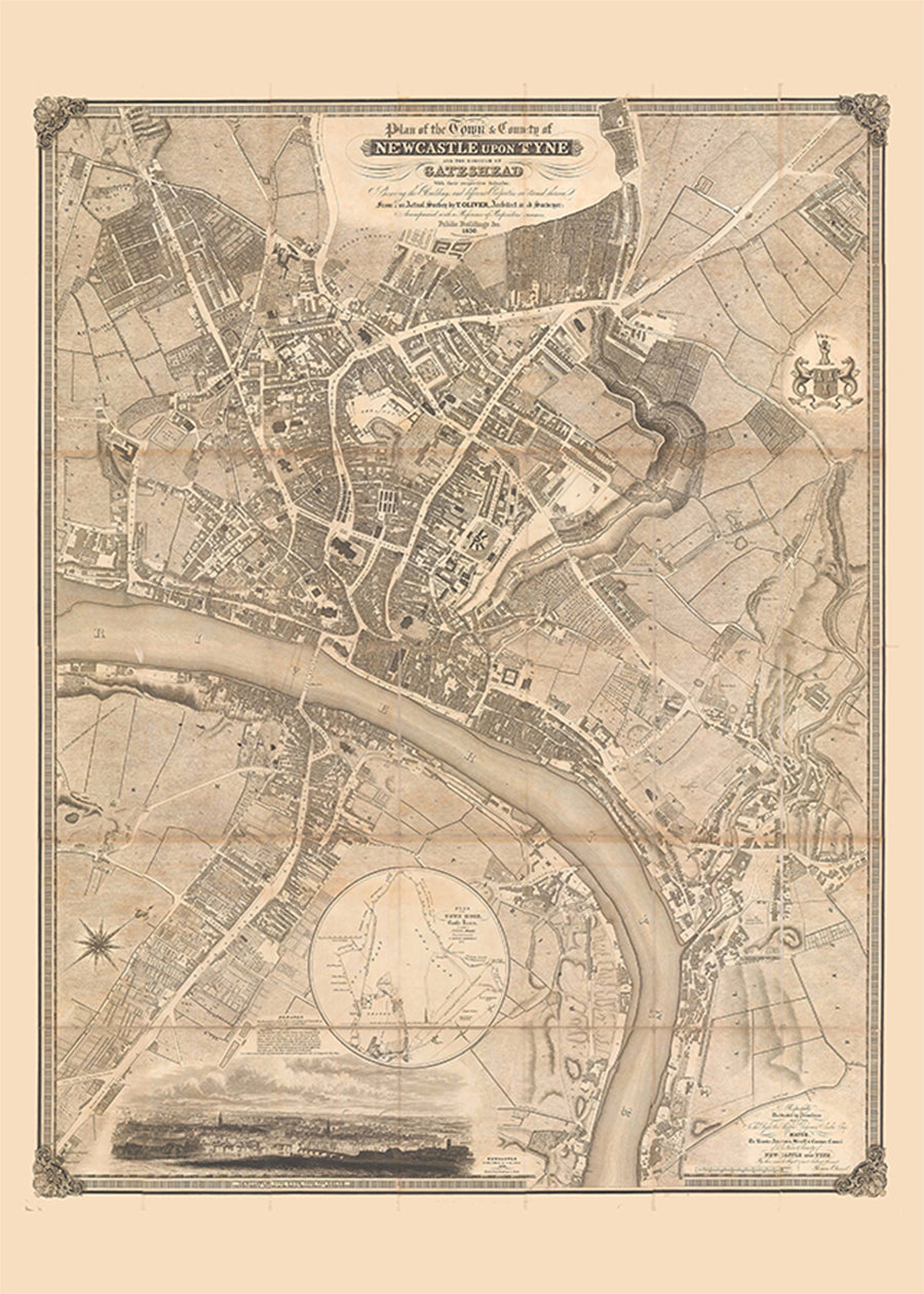 Vintage Map Print of Newcastle Gateshead by Thomas Oliver