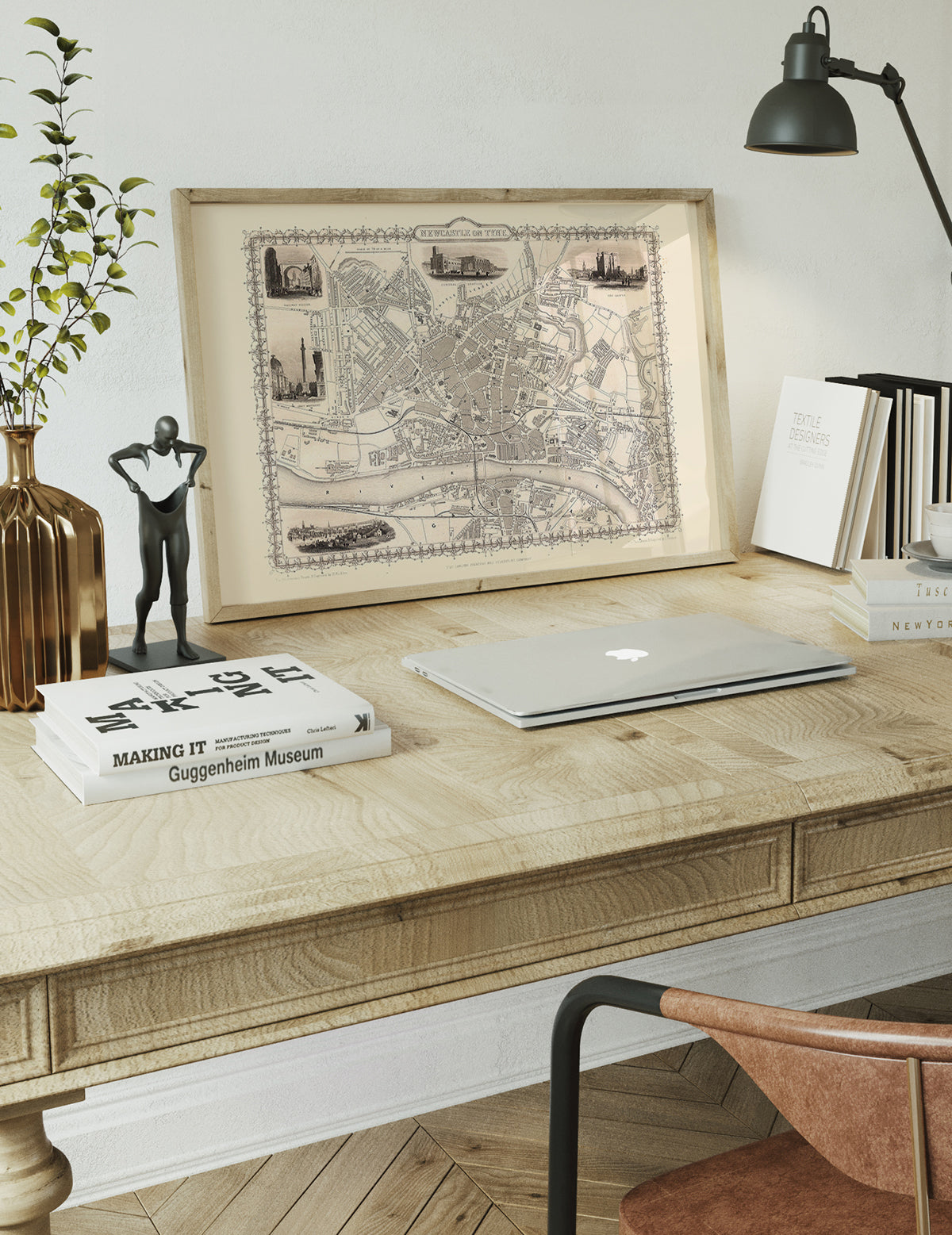 Vintage Newcastle Upon Tyne Landscape Map Print