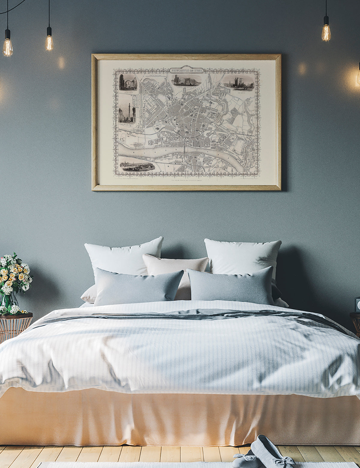 Vintage Newcastle Upon Tyne Landscape Map Print
