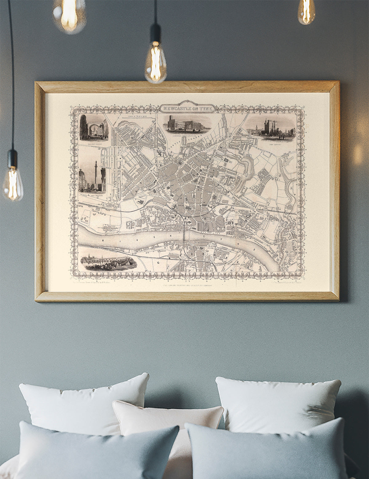Vintage Newcastle Upon Tyne Landscape Map Print