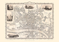 Vintage Newcastle Upon Tyne Landscape Map Print