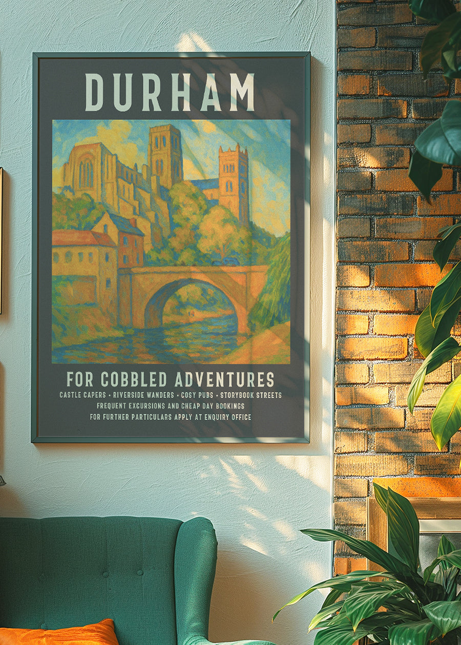 Vintage Railway Style Durham Tourist Poster Print