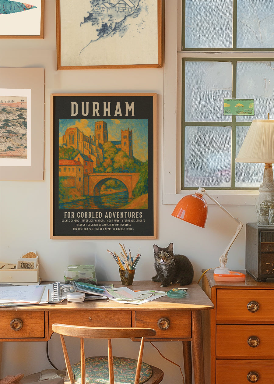 Vintage Railway Style Durham Tourist Poster Print
