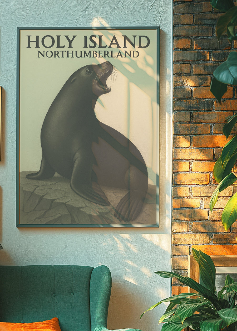 Holy Island Seal Vintage Style Poster Print