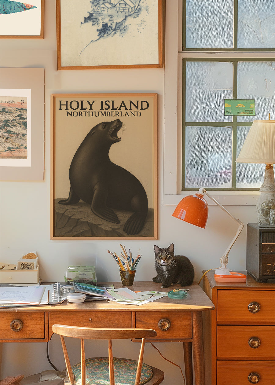 Holy Island Seal Vintage Style Poster Print