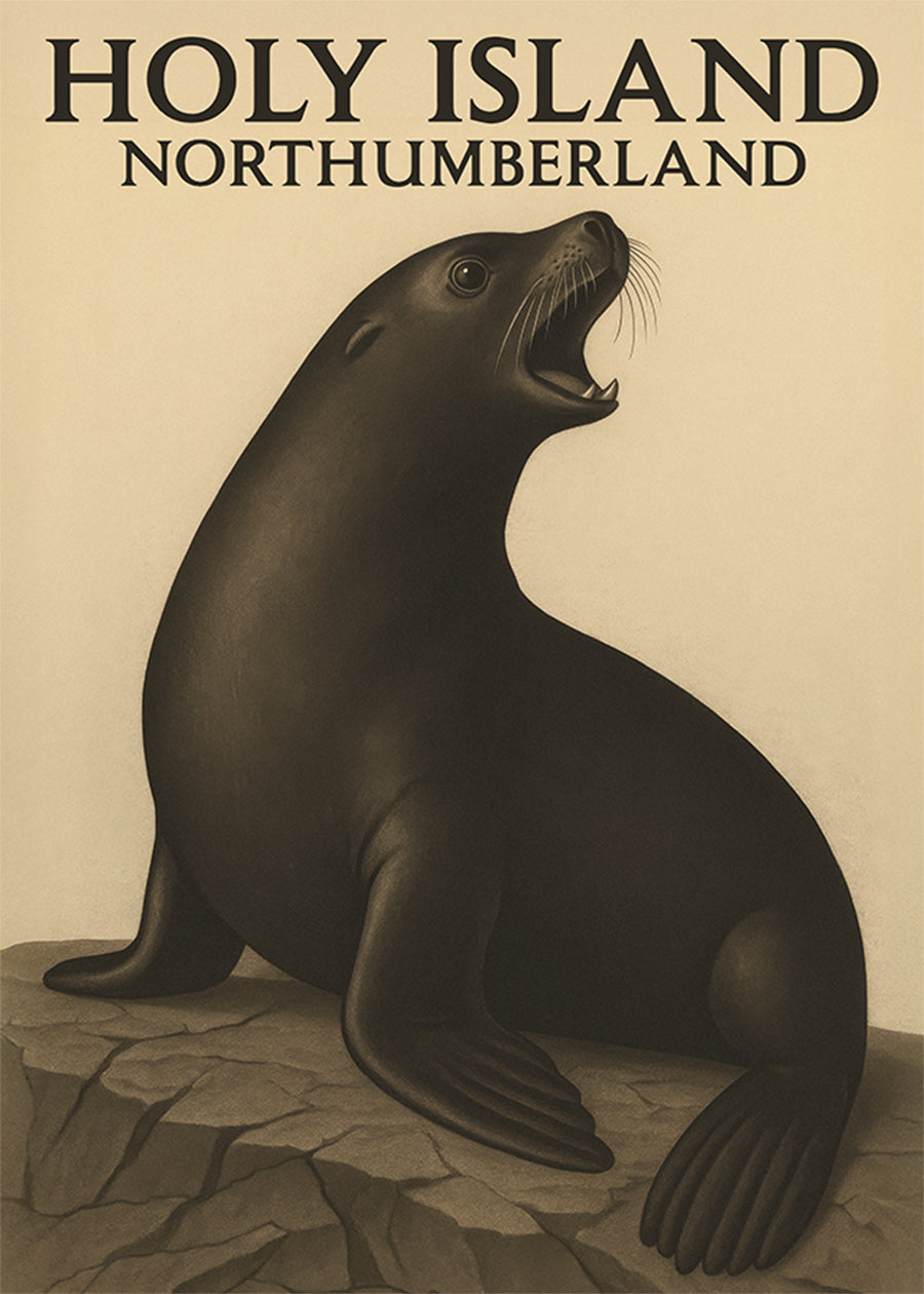 Holy Island Seal Vintage Style Poster Print