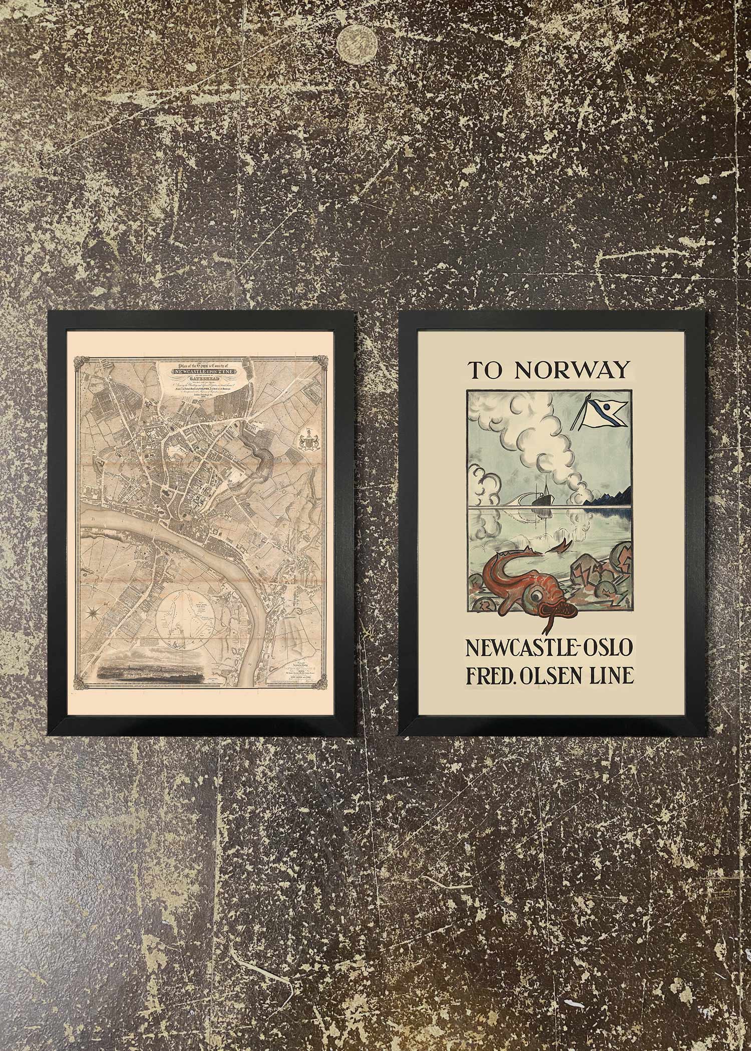 2 Prints & Frames - North East Map & Oslo Ferry Poster
