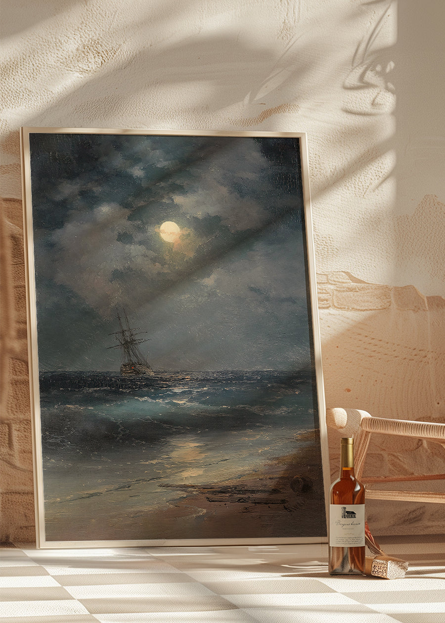 Ship by Moonlight by Ivan Konstantinovich Aivazovsky Poster Print