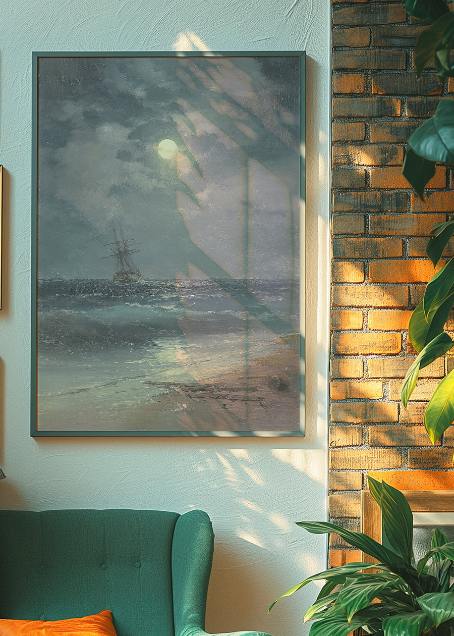 Ship by Moonlight by Ivan Konstantinovich Aivazovsky Poster Print