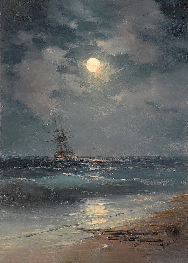 Ship by Moonlight by Ivan Konstantinovich Aivazovsky Poster Print