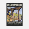 Vintage Knaresborough viaduct travel poster print with punt on the River Nidd and steam train, Yorkshire