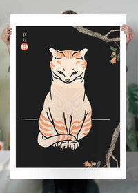 Japanese Cat Vintage Antique Style Print