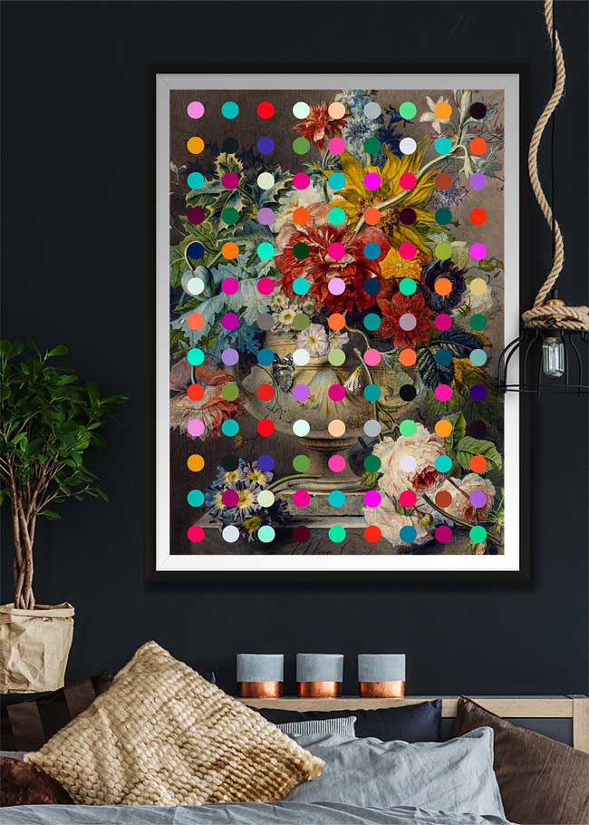 Modern Art Dots Flowers Altered Art Print