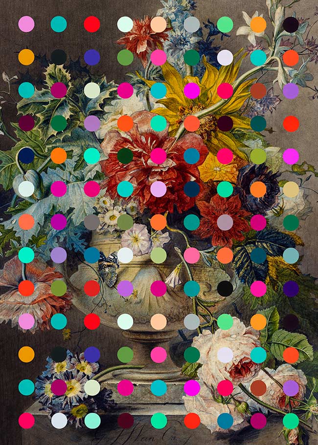 Modern Art Dots Flowers Altered Art Print