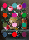 Modern Art Dots Still Life Skull and Flowers Altered Art Print