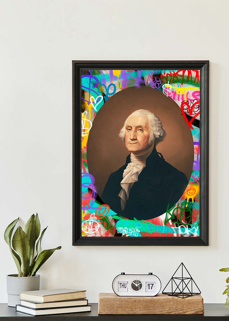 George Washington Graffiti Background Portrait Print