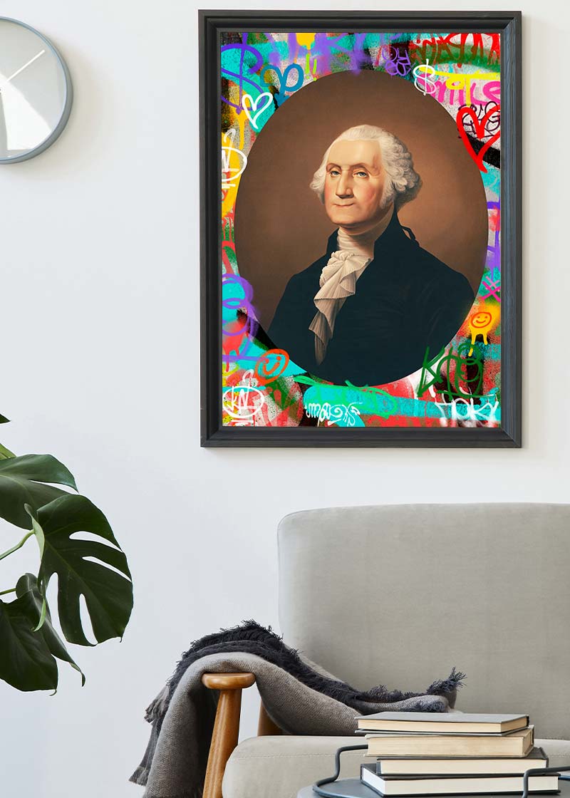 George Washington Graffiti Background Portrait Print