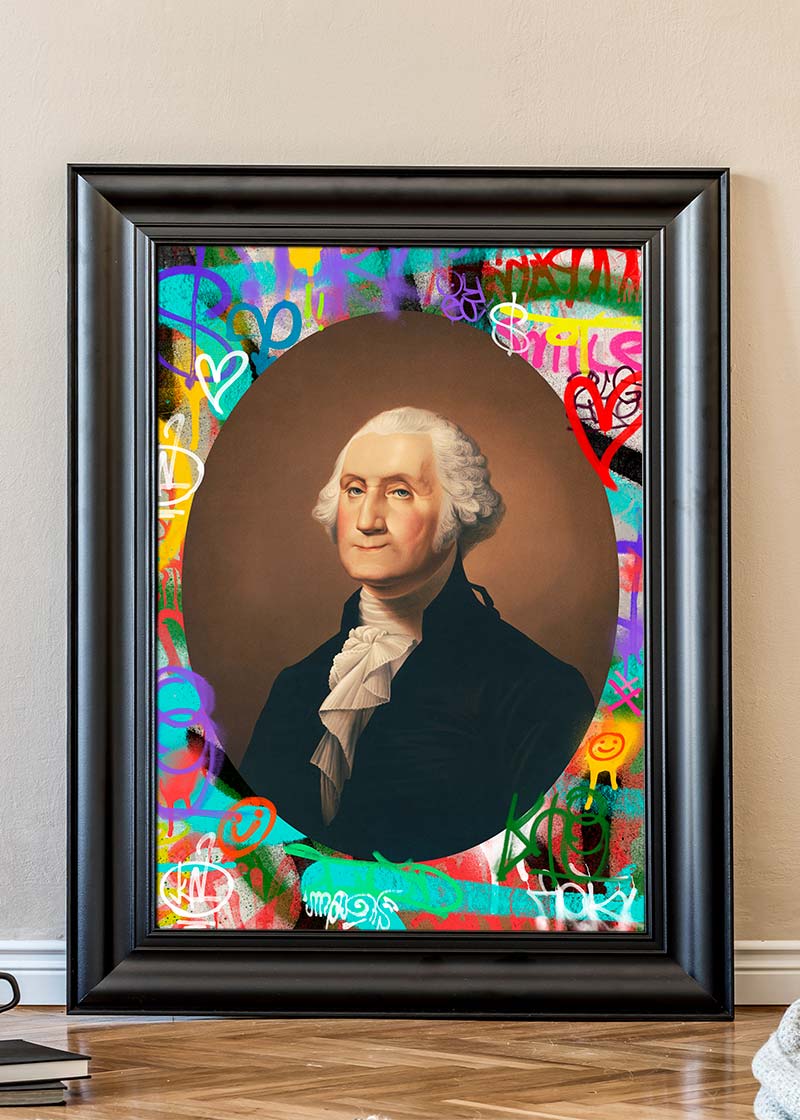 George Washington Graffiti Background Portrait Print