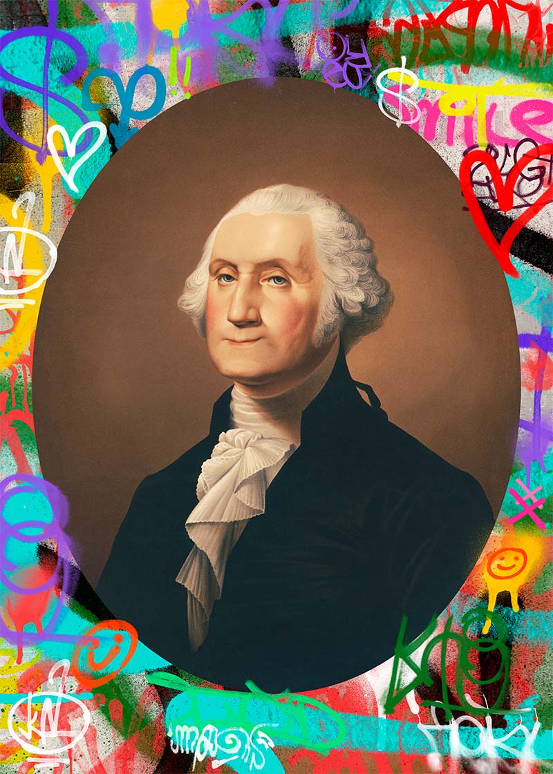 George Washington Graffiti Background Portrait Print