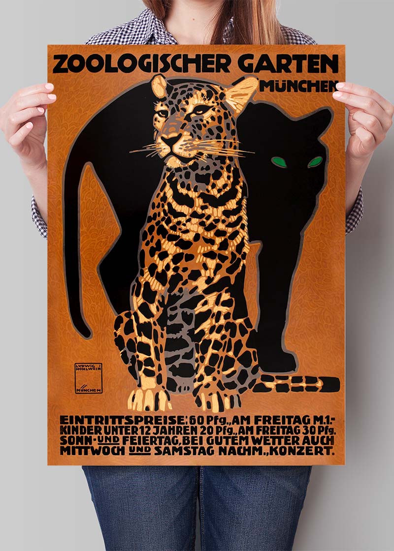 Vintage Munchen Zoo Leopard Poster