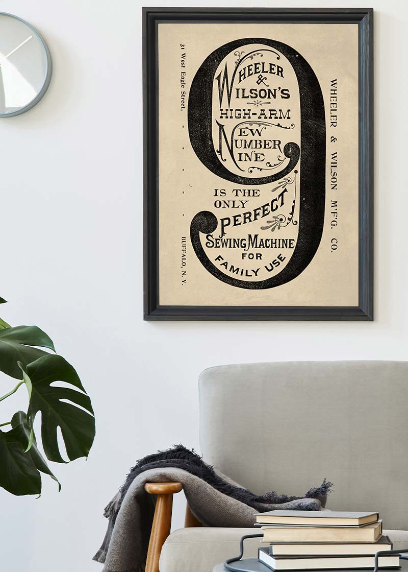 Wheeler and Wilsons Number 9 Sewing Machine Typography Print