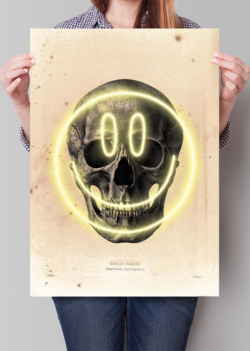 Happy Face Skull Neon Print